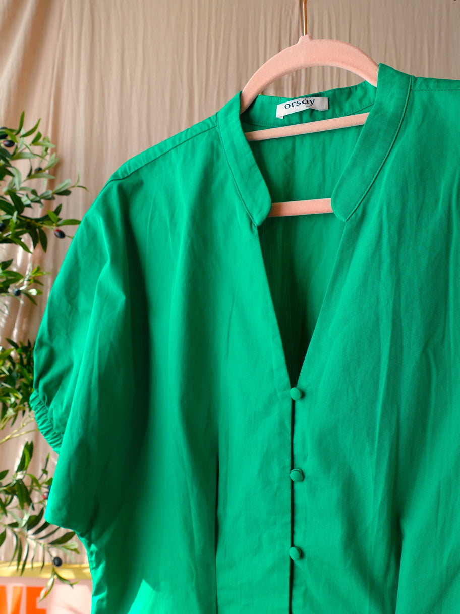 Poplin cotton smock detail top court green
