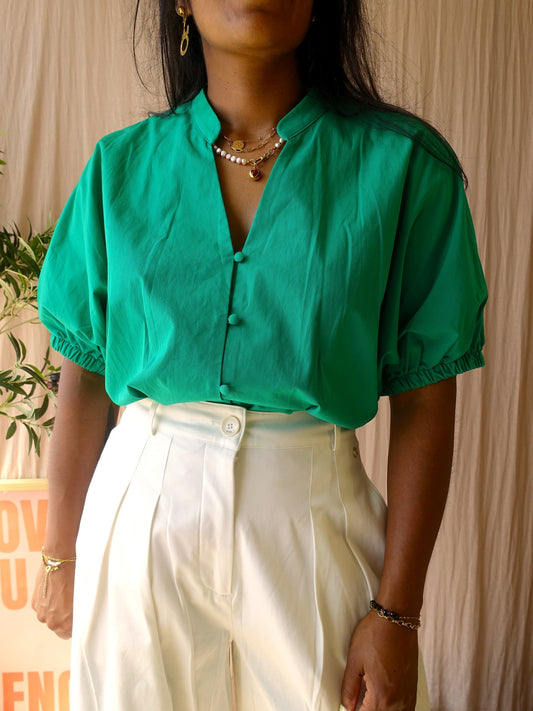 Poplin cotton smock detail top court green