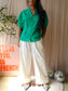 Poplin cotton smock detail top court green