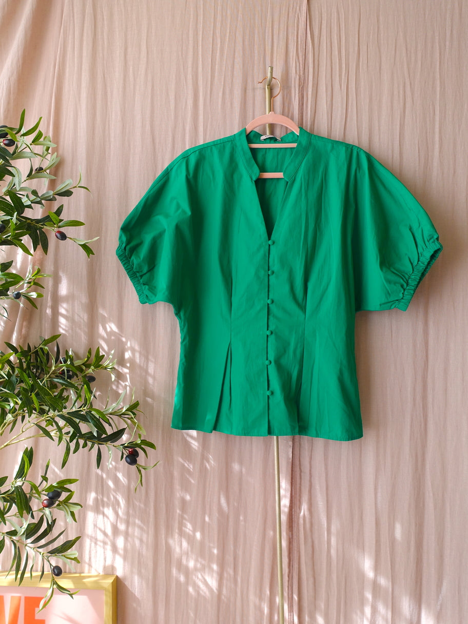 Poplin cotton smock detail top court green