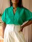 Poplin cotton smock detail top court green