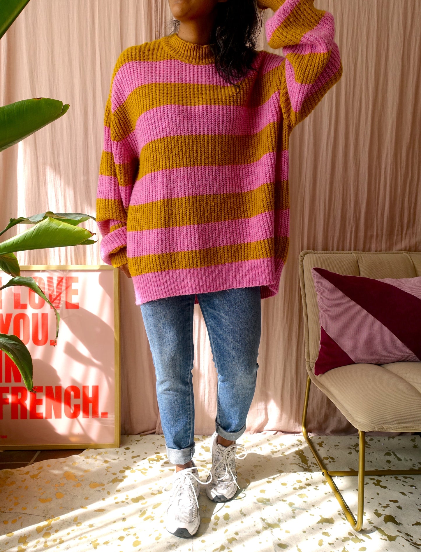 Blake Seven oversized striped knit oker / roze