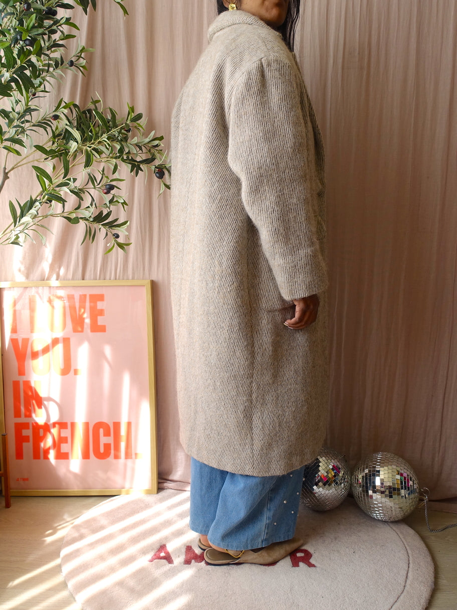 American Vintage brushed wool herringbone coat taupe beige