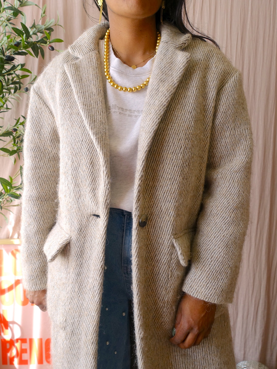 American Vintage brushed wool herringbone coat taupe beige