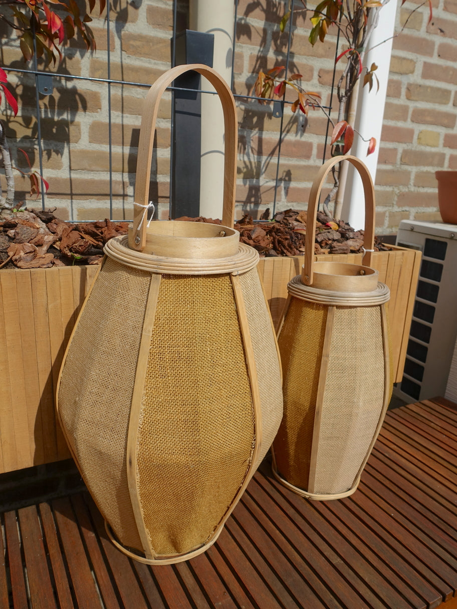 Jute lantaarns set/2 natural oak