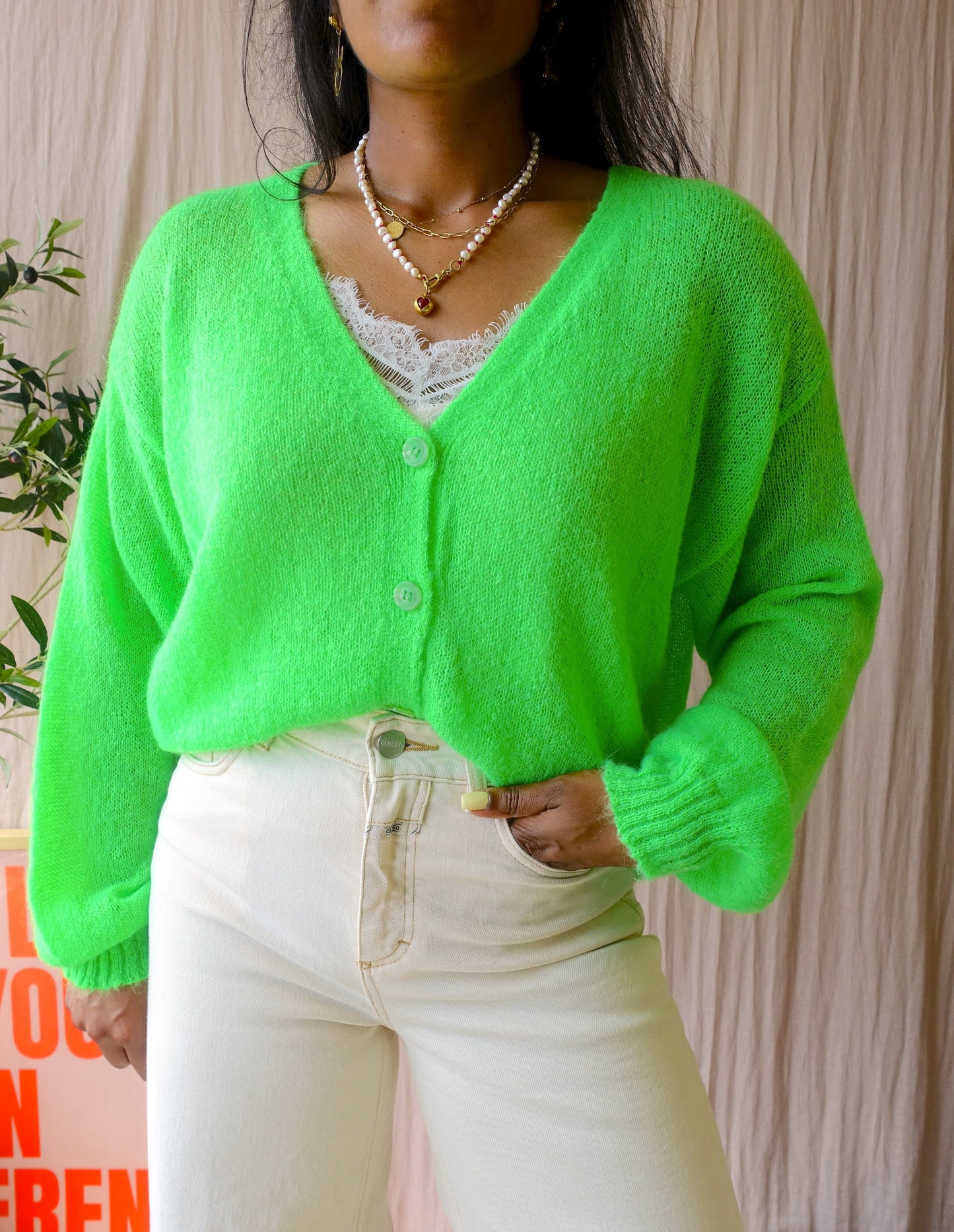 POM Amsterdam relaxed fit knit cardigan flash green