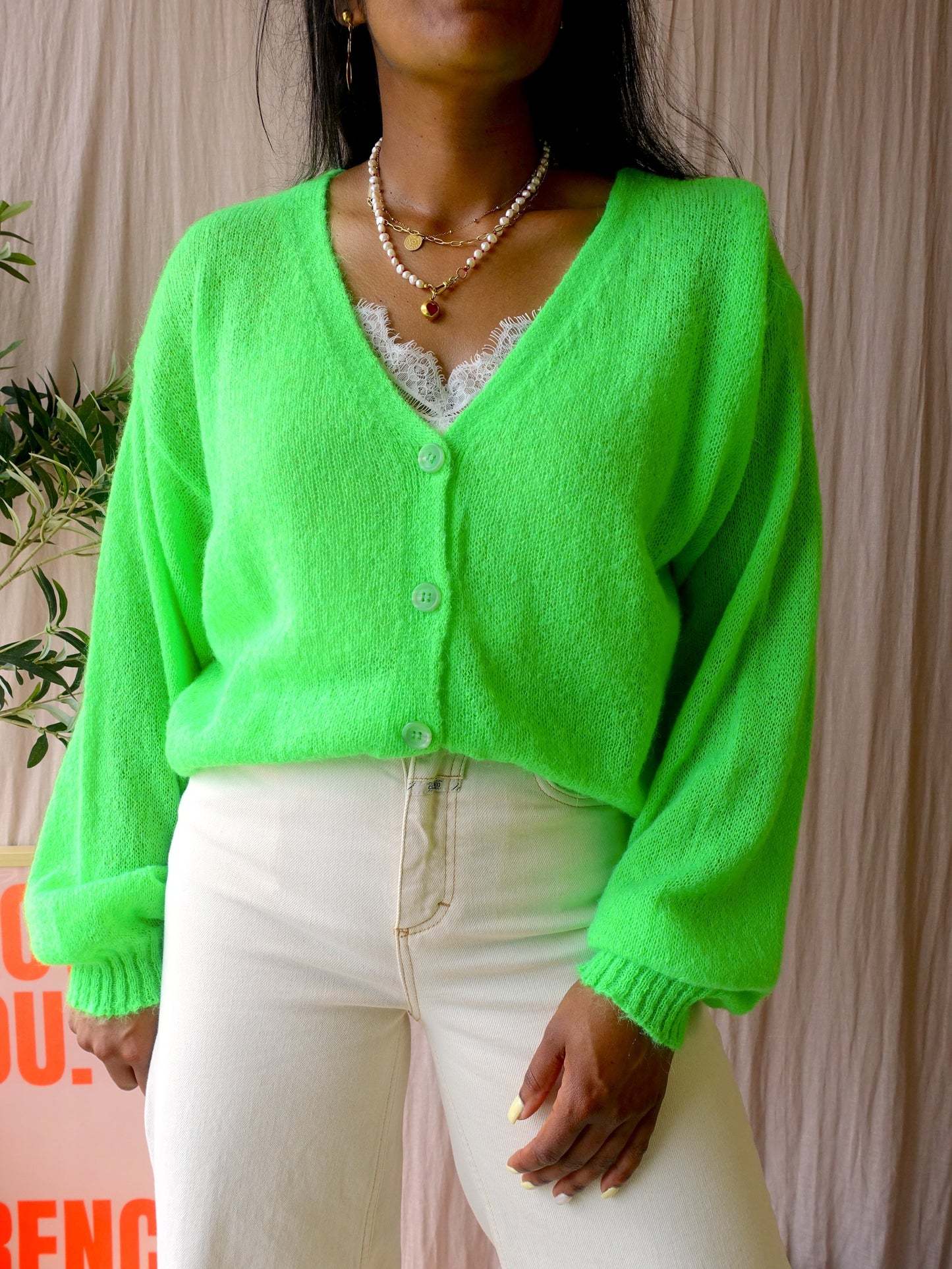 POM Amsterdam relaxed fit knit cardigan flash green