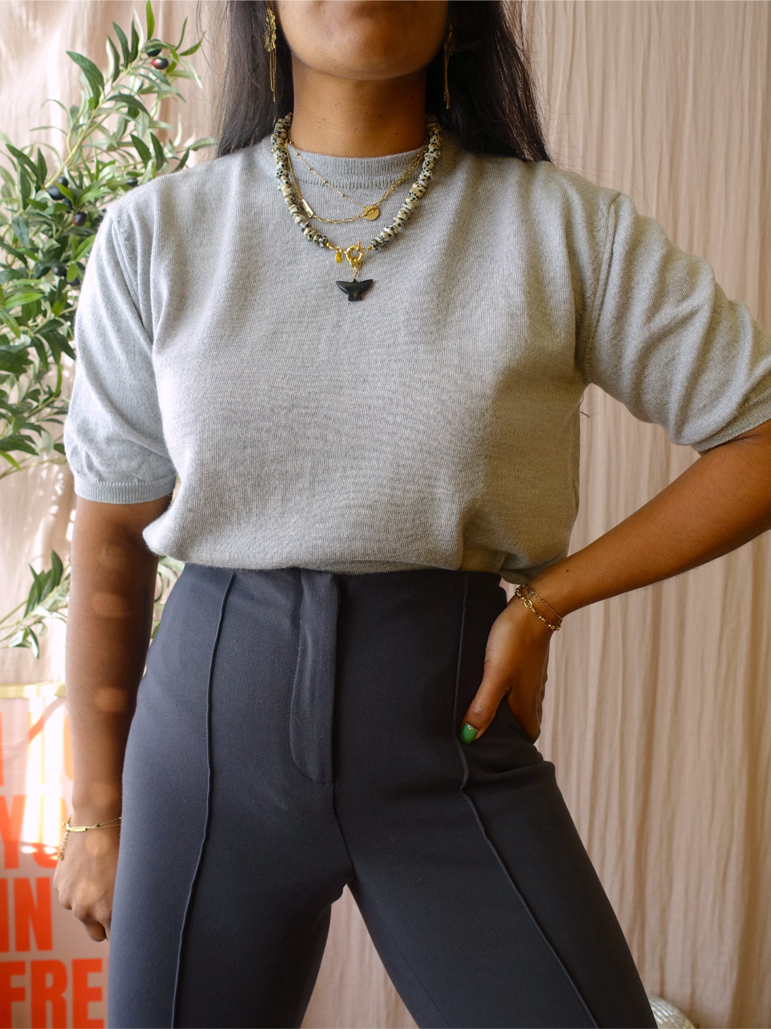 Peter Hahn woolmark knit tee silver grey