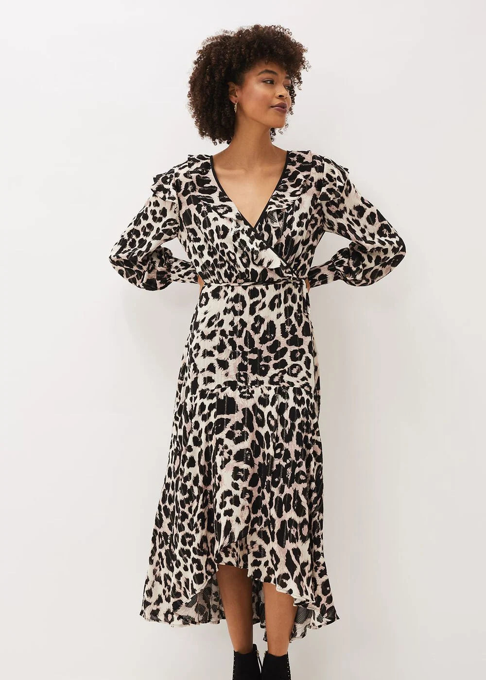 Phase Eight chelsie leopard wrap midi jurk