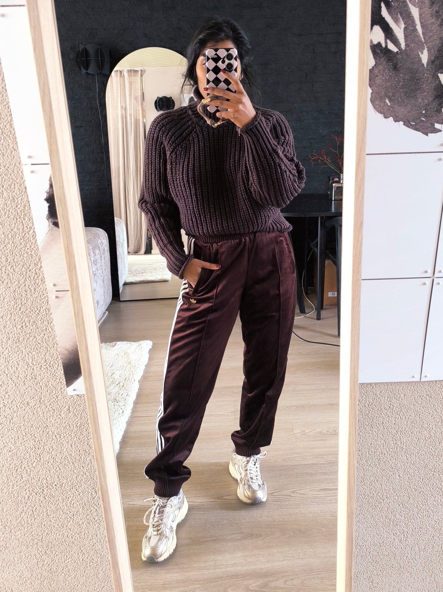 Adidas Originals limited firebird velvet pants chocolate brown