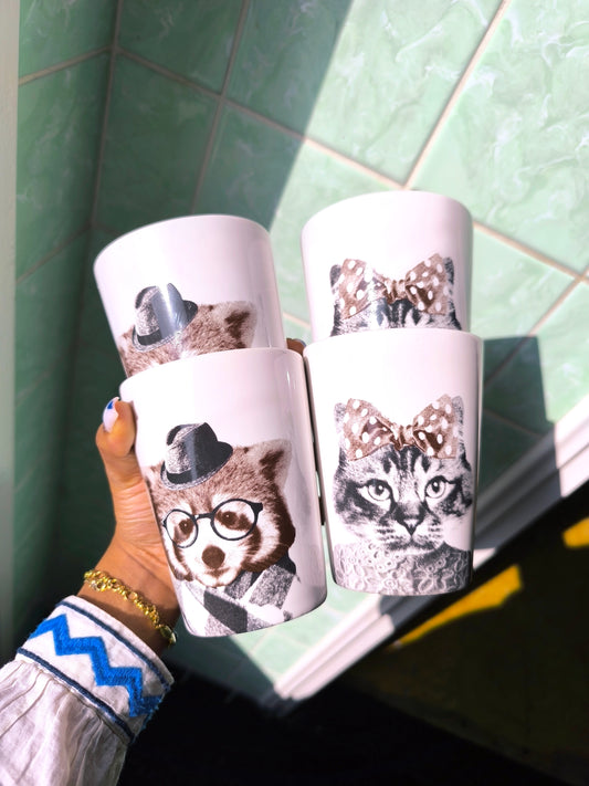 H&M home large animal print mugs wit - set van 4