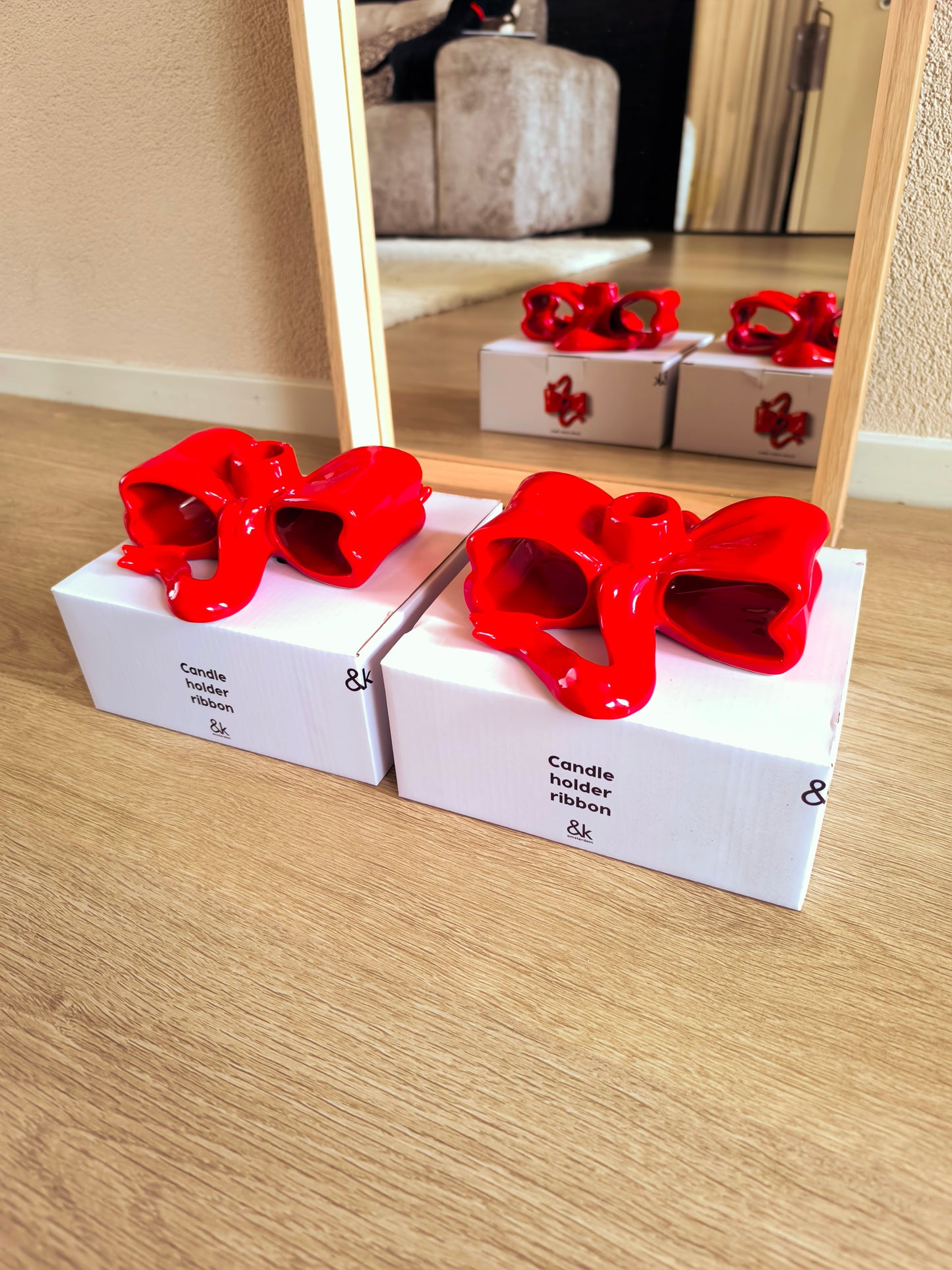 &Klevering ribbon candle holder red