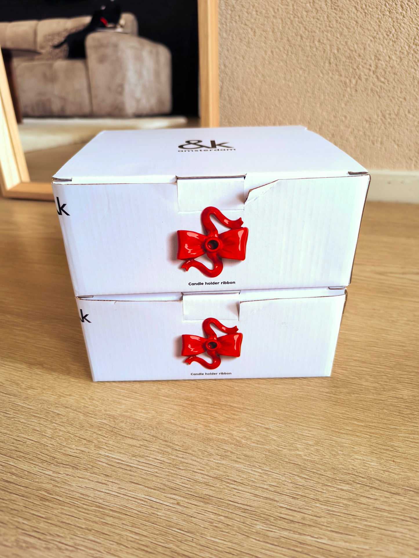 &Klevering ribbon candle holder red