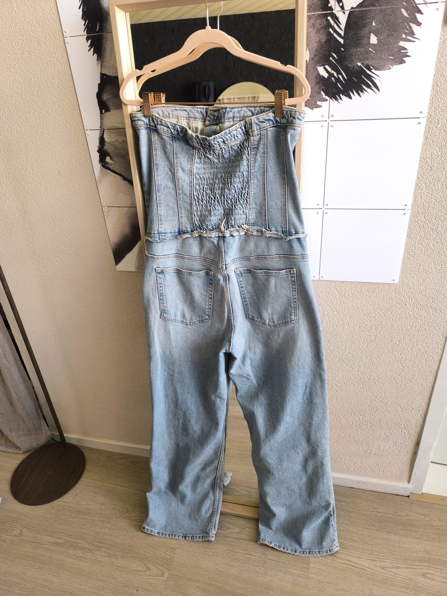 Zara denim wide leg jumpsuit worn look