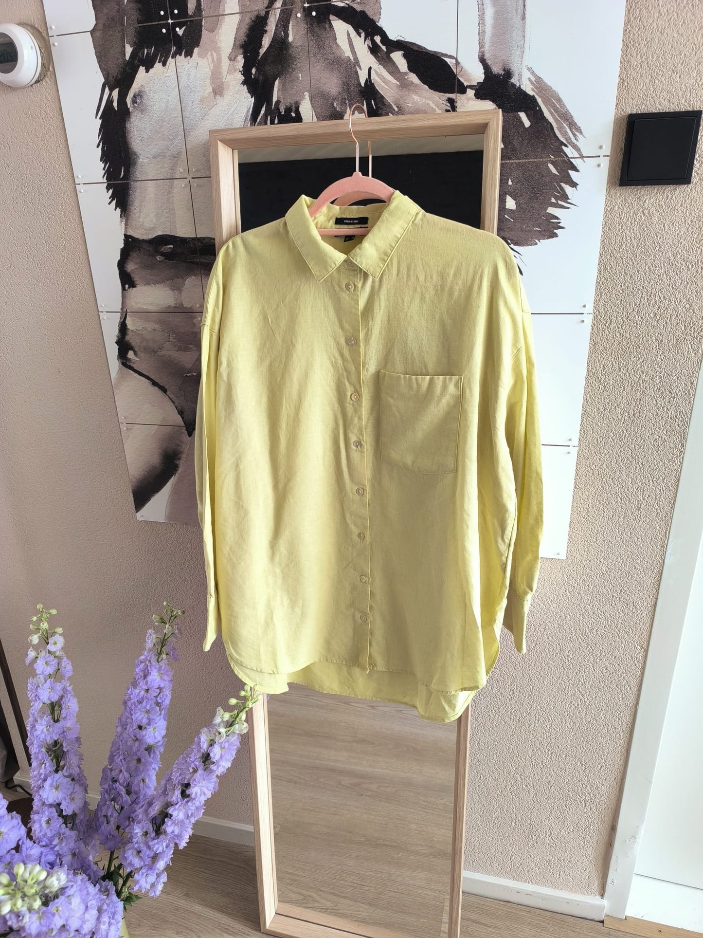Linnenblend oversized butter yellow shirt