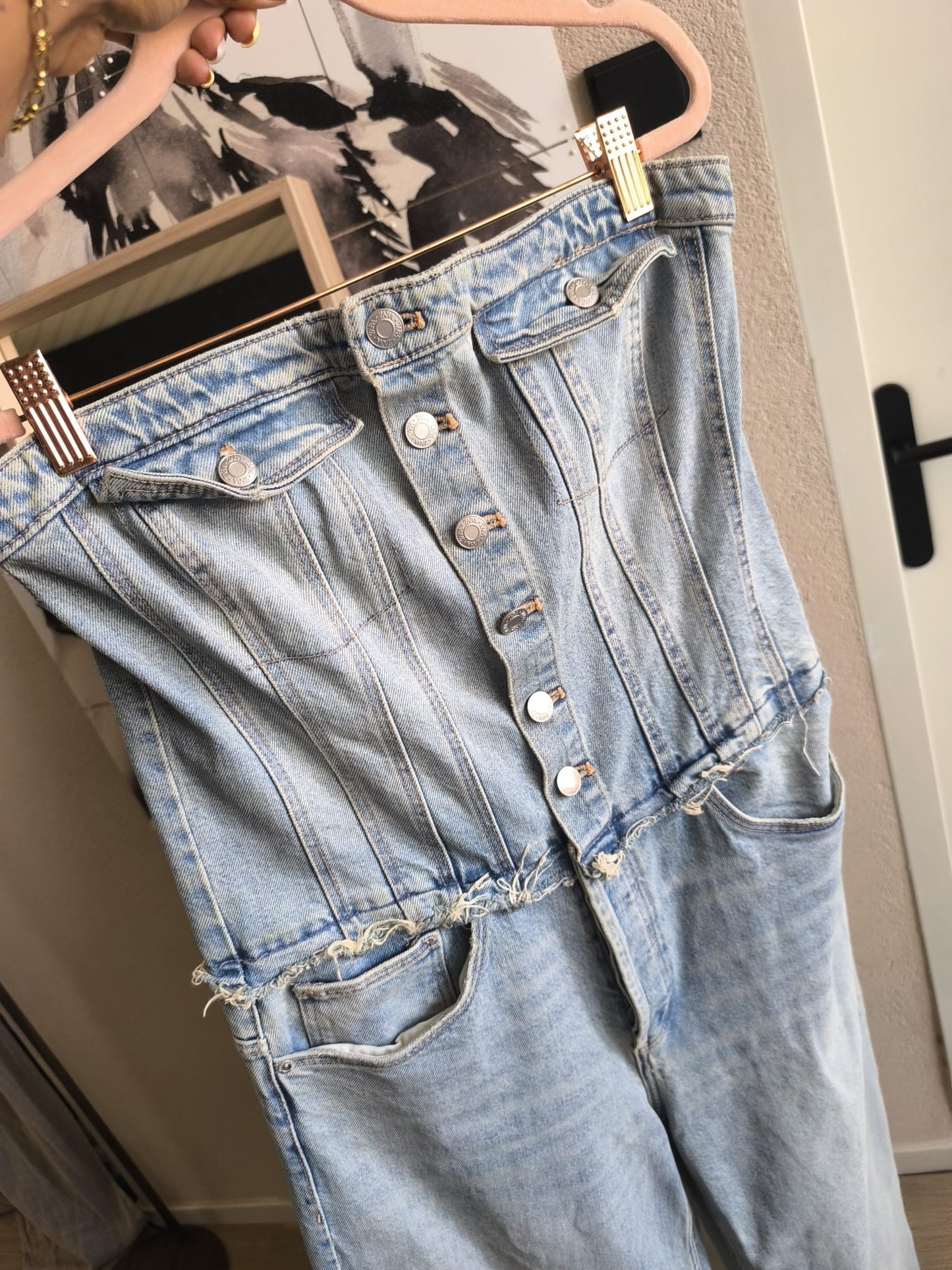 Zara denim wide leg jumpsuit worn look