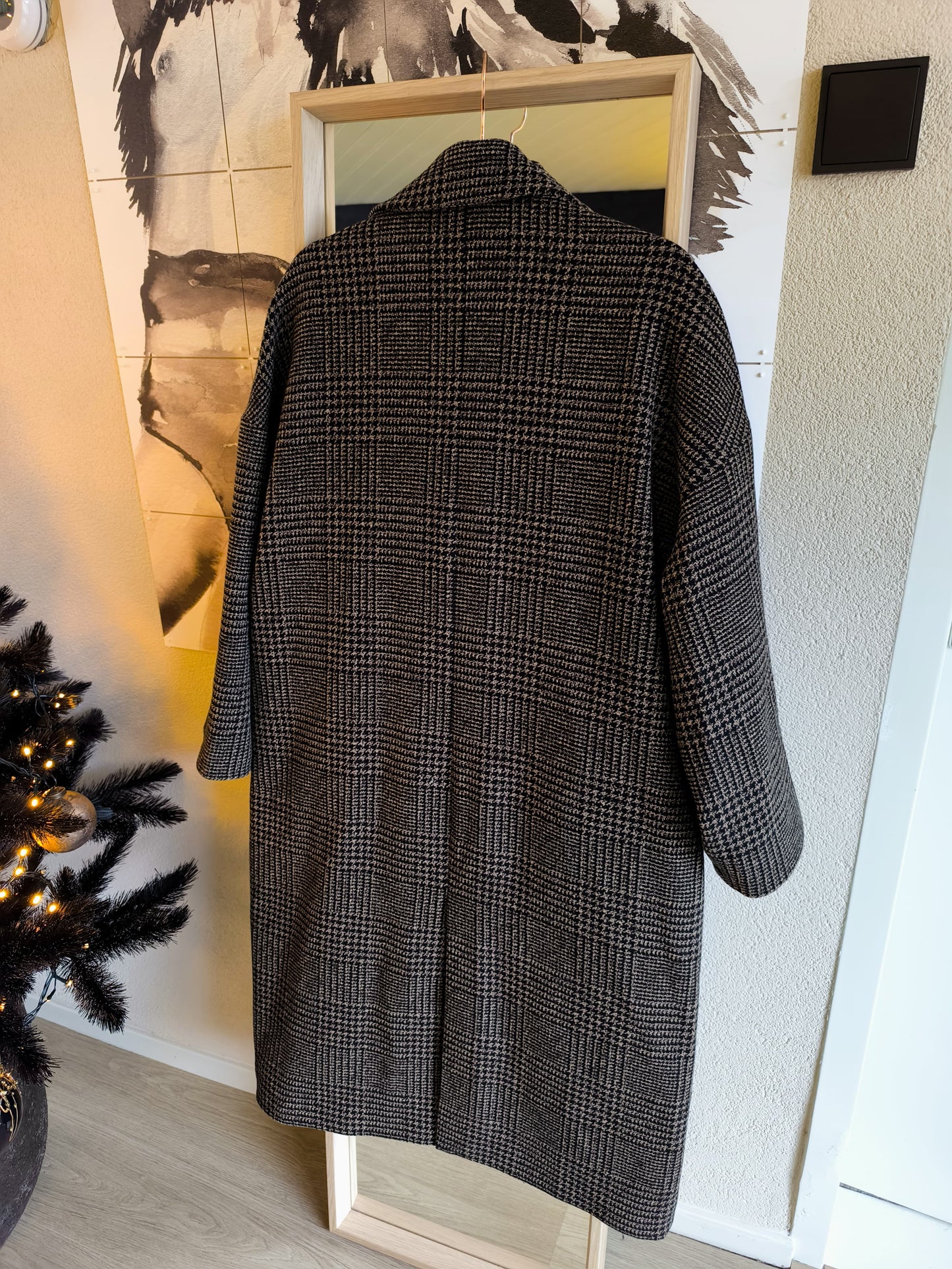 Mango oversized houndstooth coat coffee brown