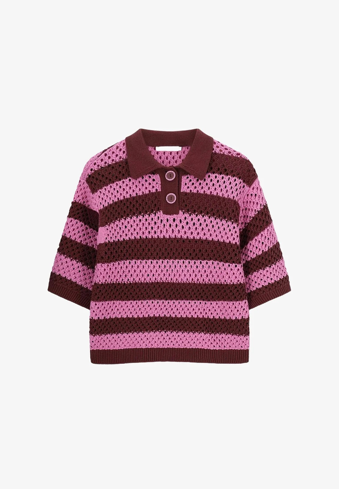 Sissy-Boy relaxed fit retro crochet polo burgundy / pink