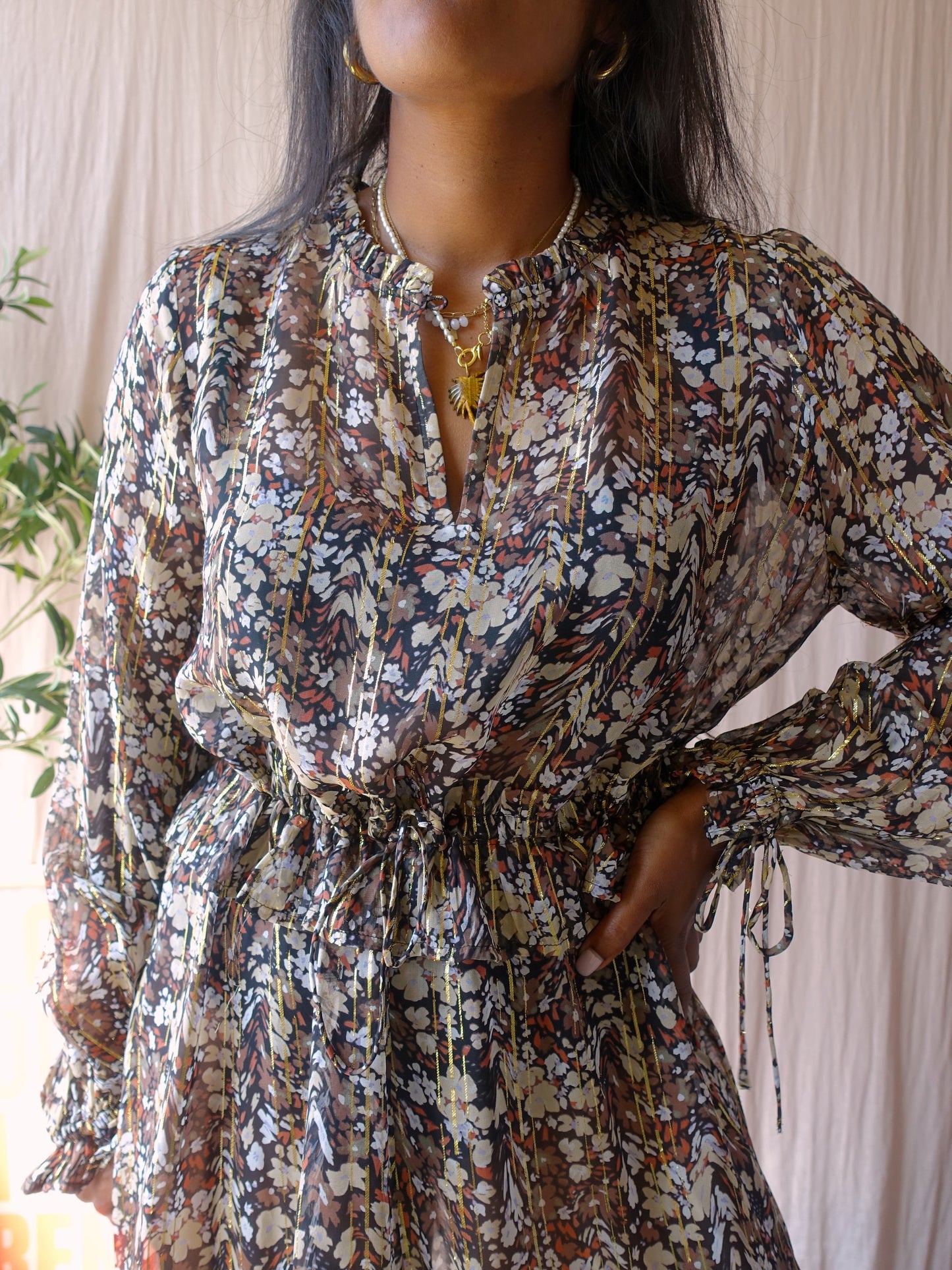 Munthe floral lurex jurk + onderjurkje