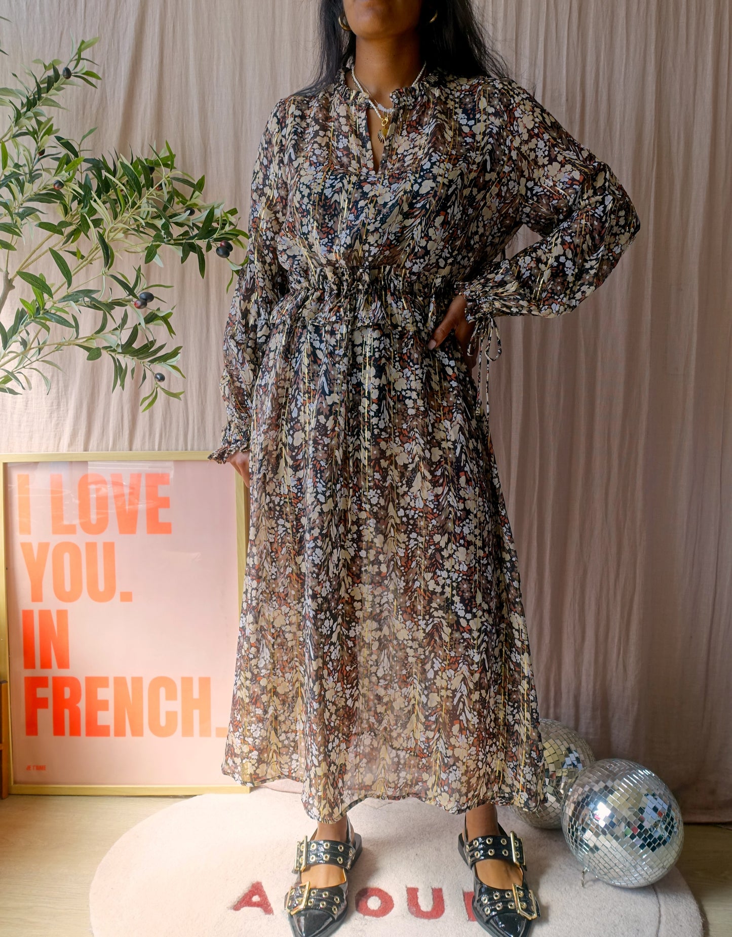 Munthe floral lurex jurk + onderjurkje