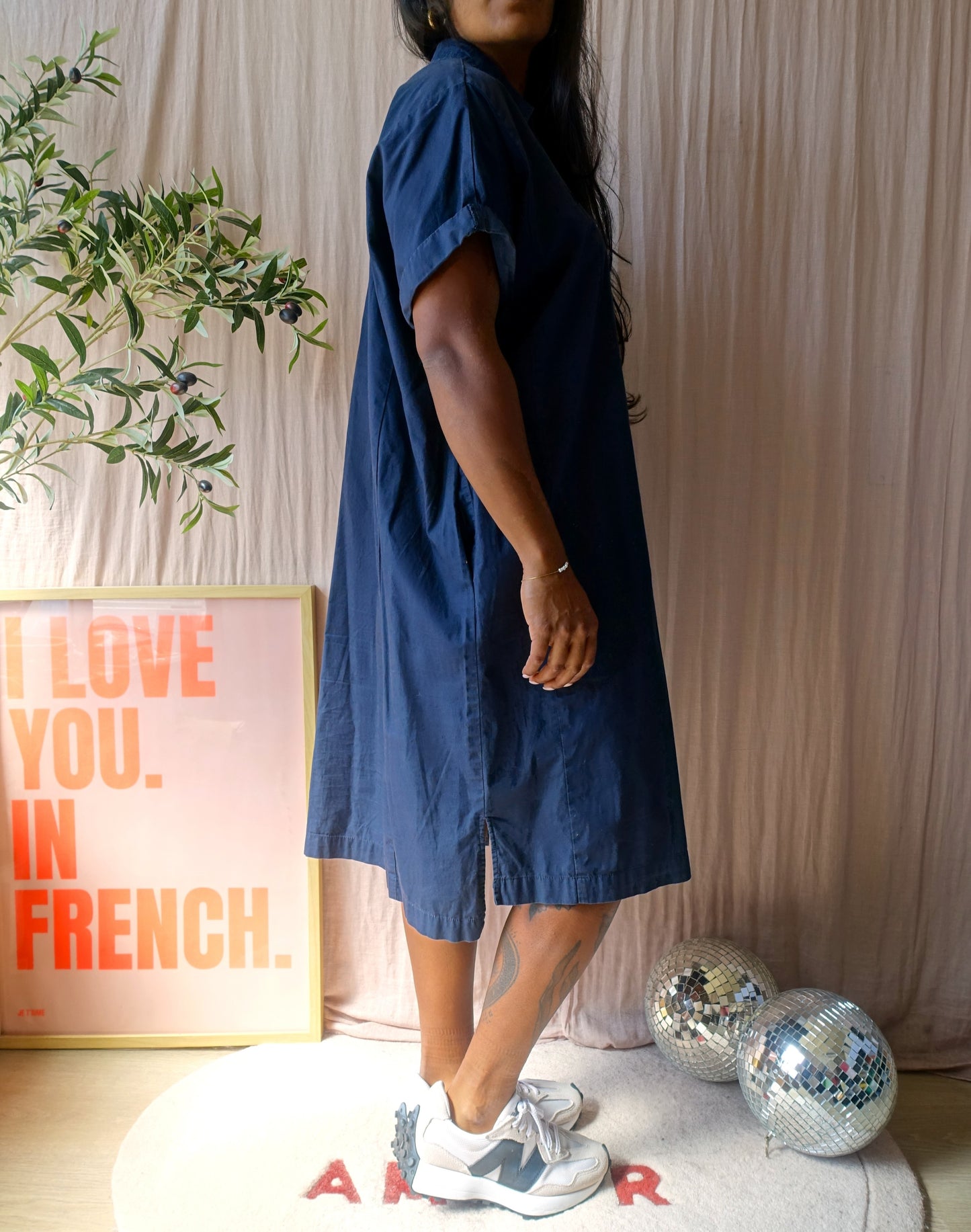 OPUS wajoni midi cotton jurk navy