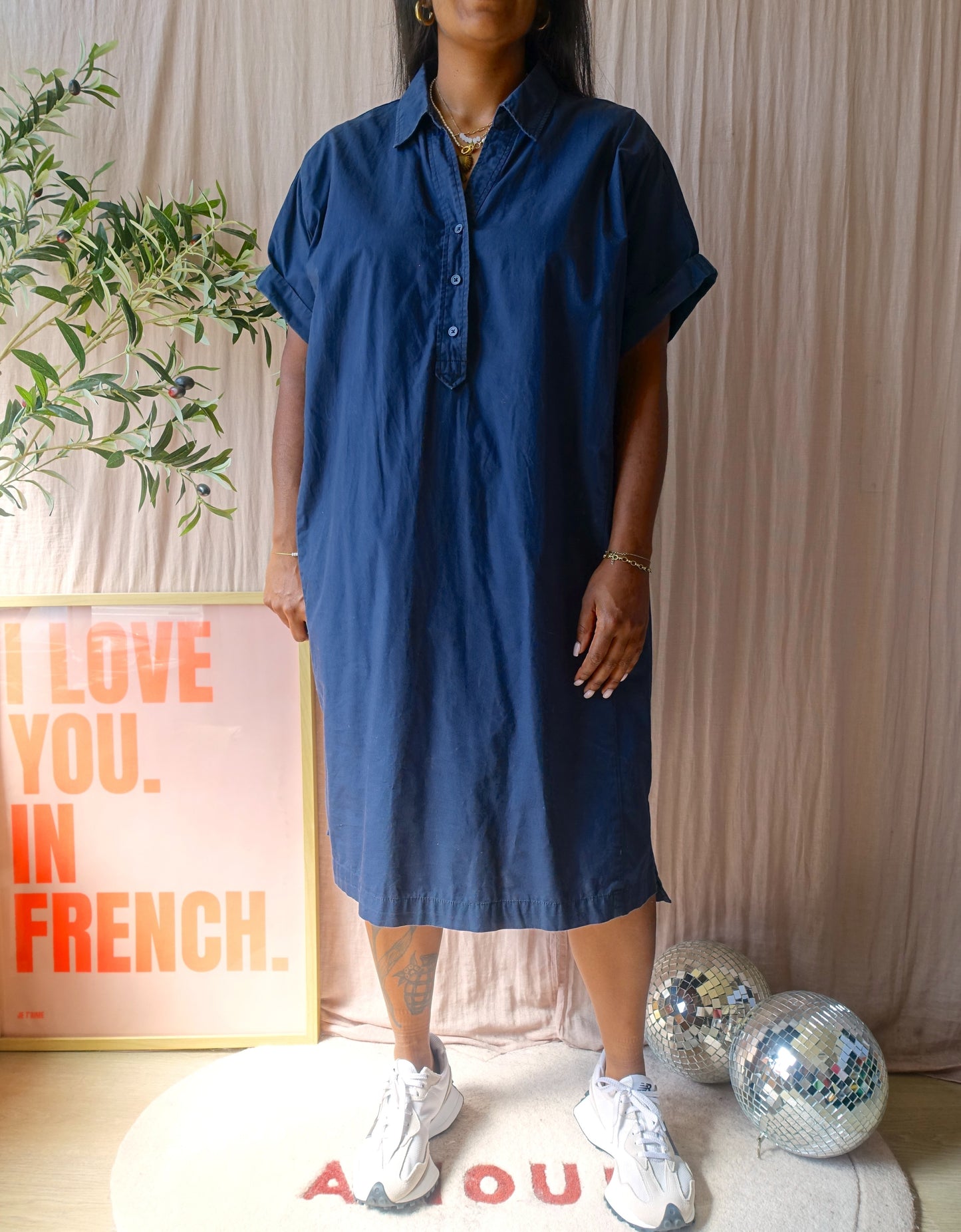 OPUS wajoni midi cotton jurk navy