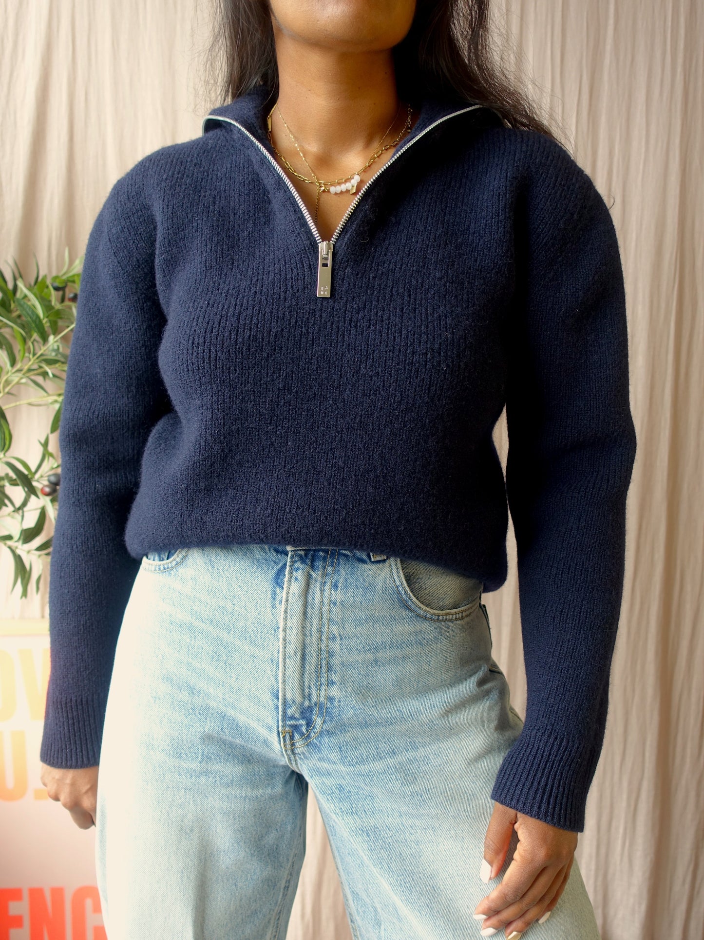 Rohé heavyweight classic zip knit navy