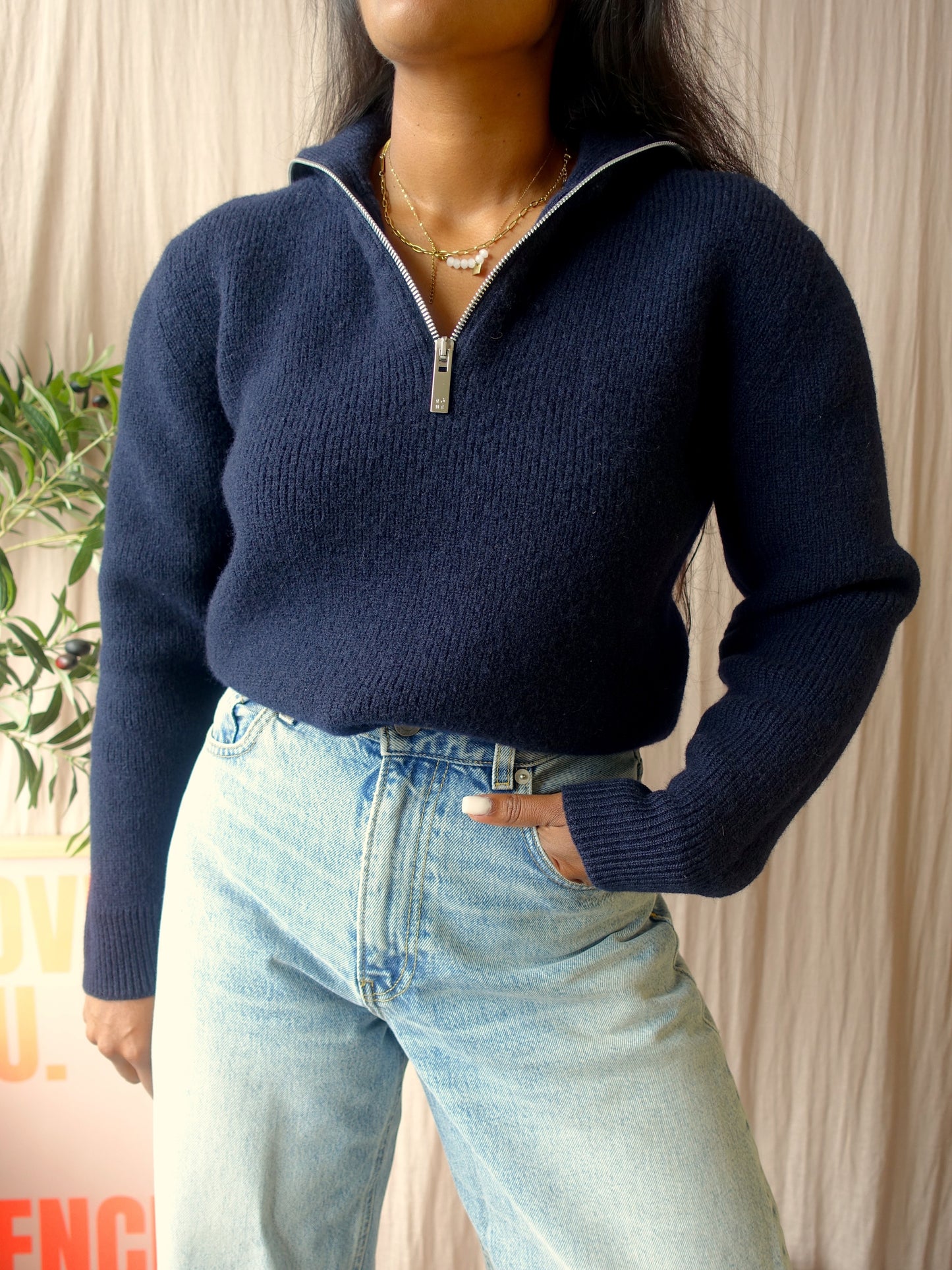 Rohé heavyweight classic zip knit navy