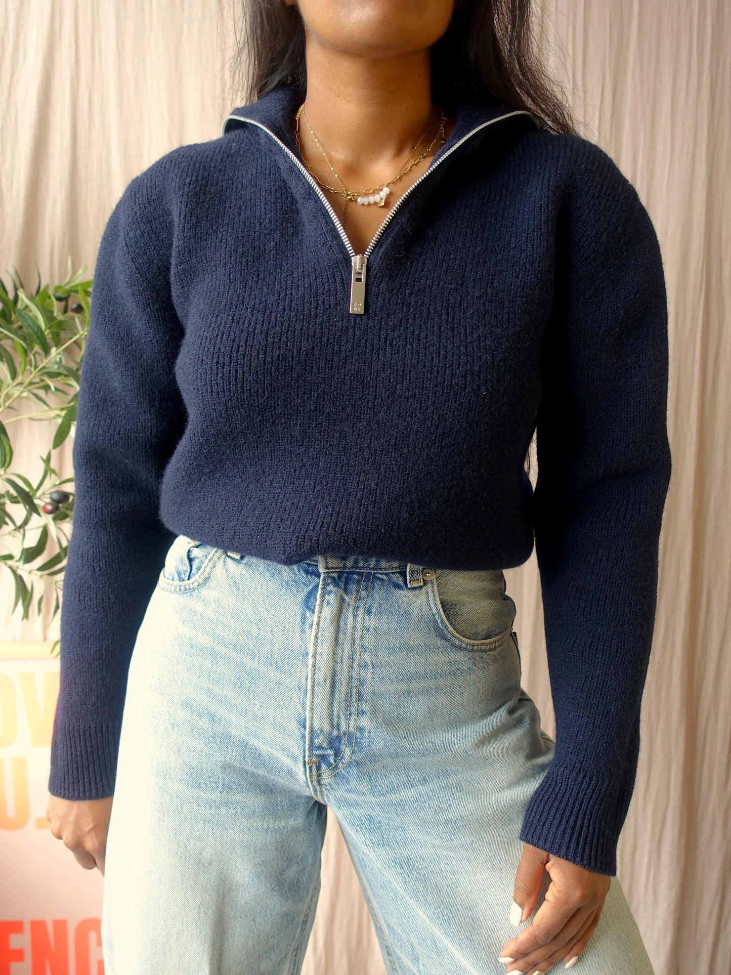 Rohé heavyweight classic zip knit navy