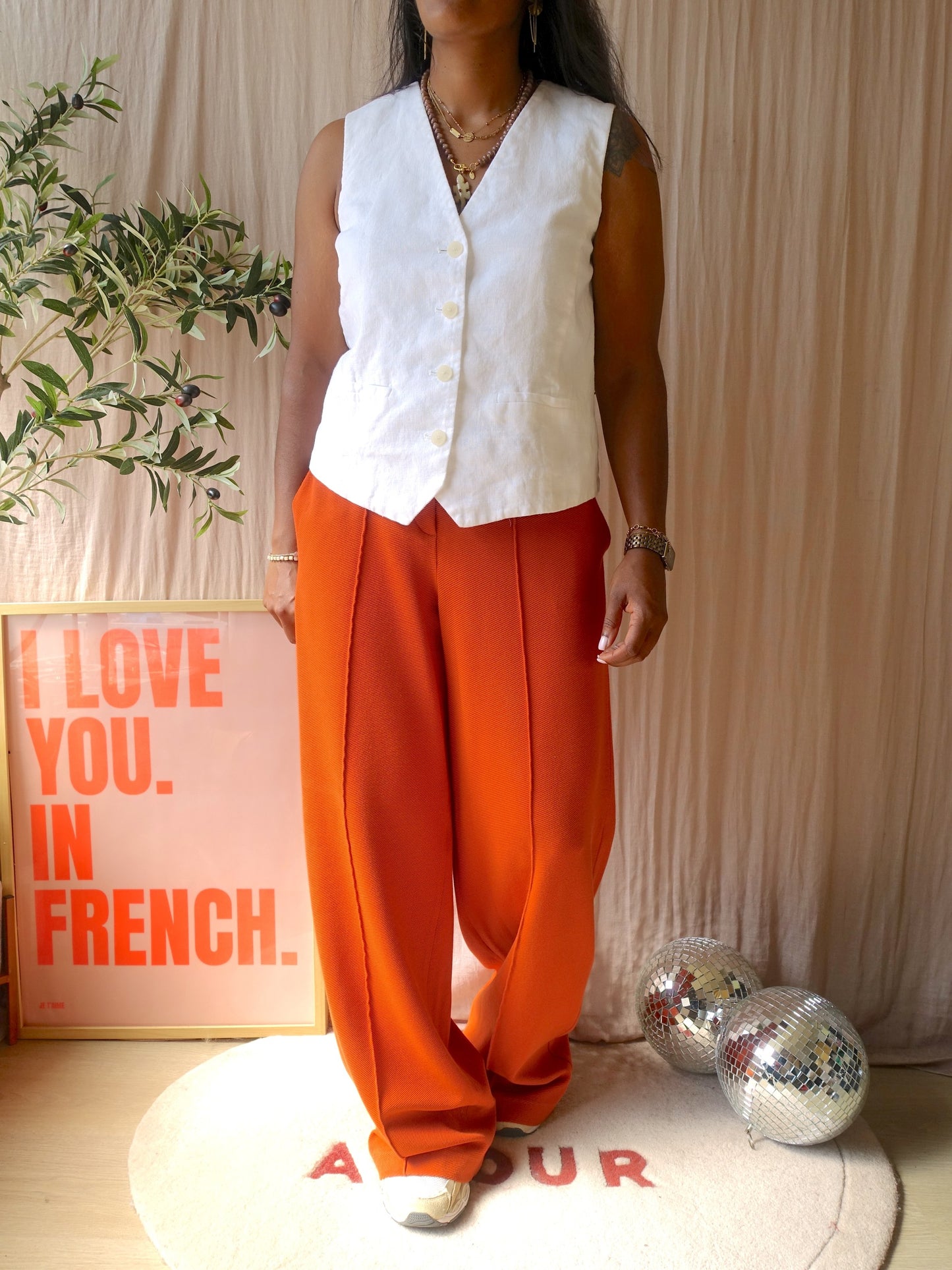 Mango 100% linnen gilet cloud dancer