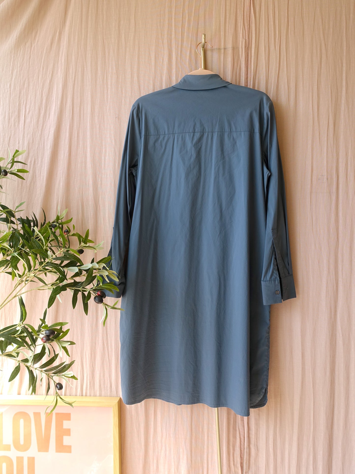 Repeat cotton stretch shirt dress old blue