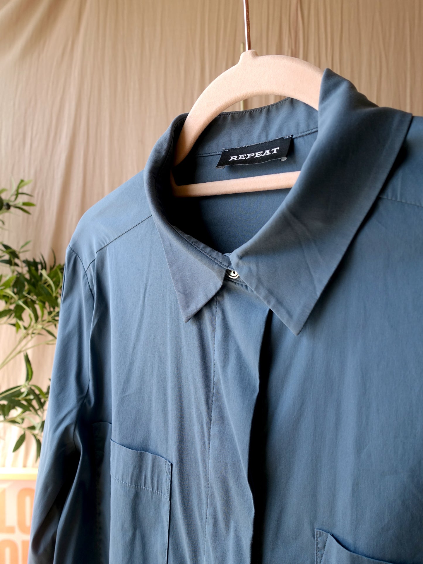 Repeat cotton stretch shirt dress old blue