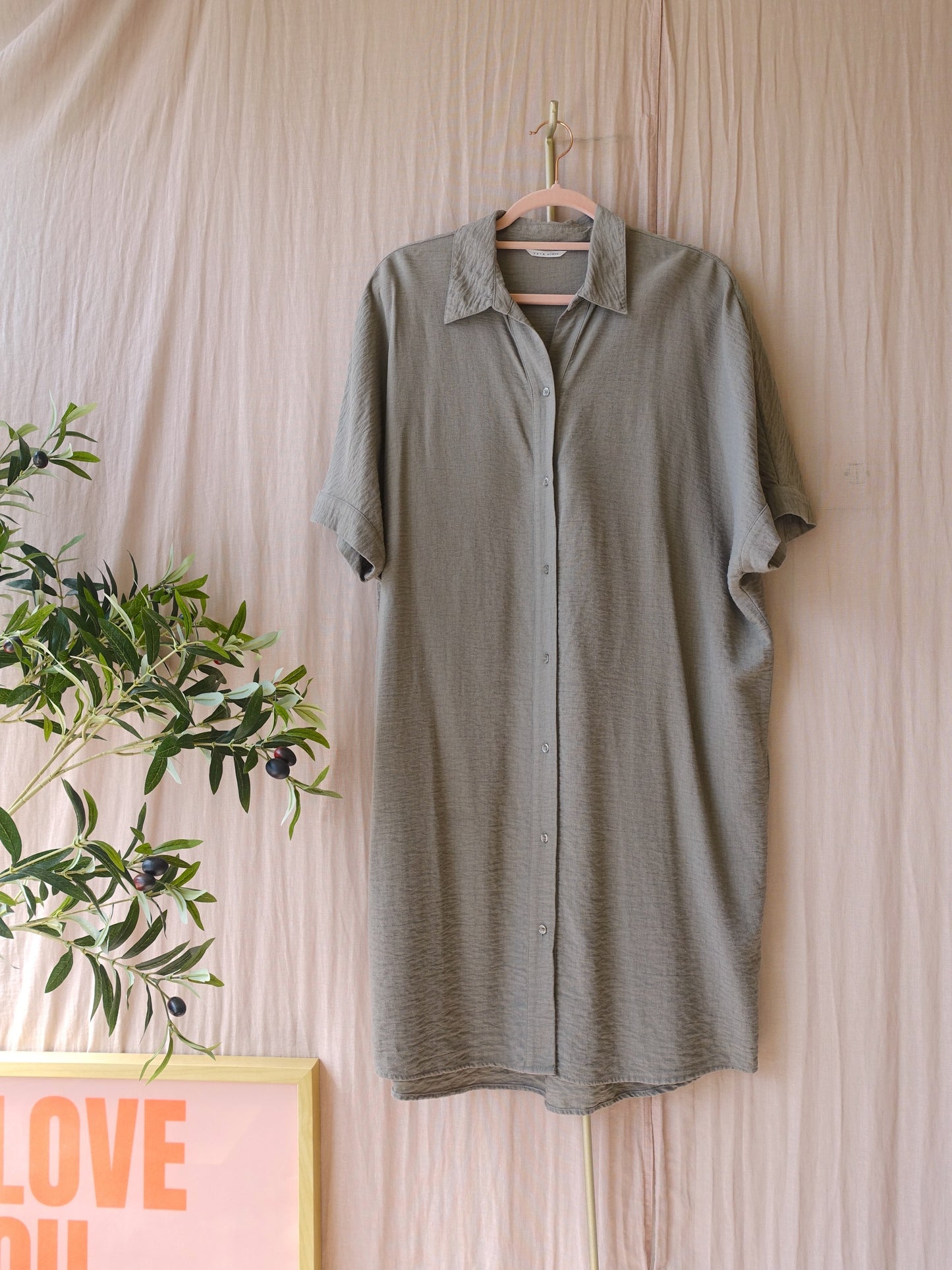 YAYA loose fit midi jurk taupe grey