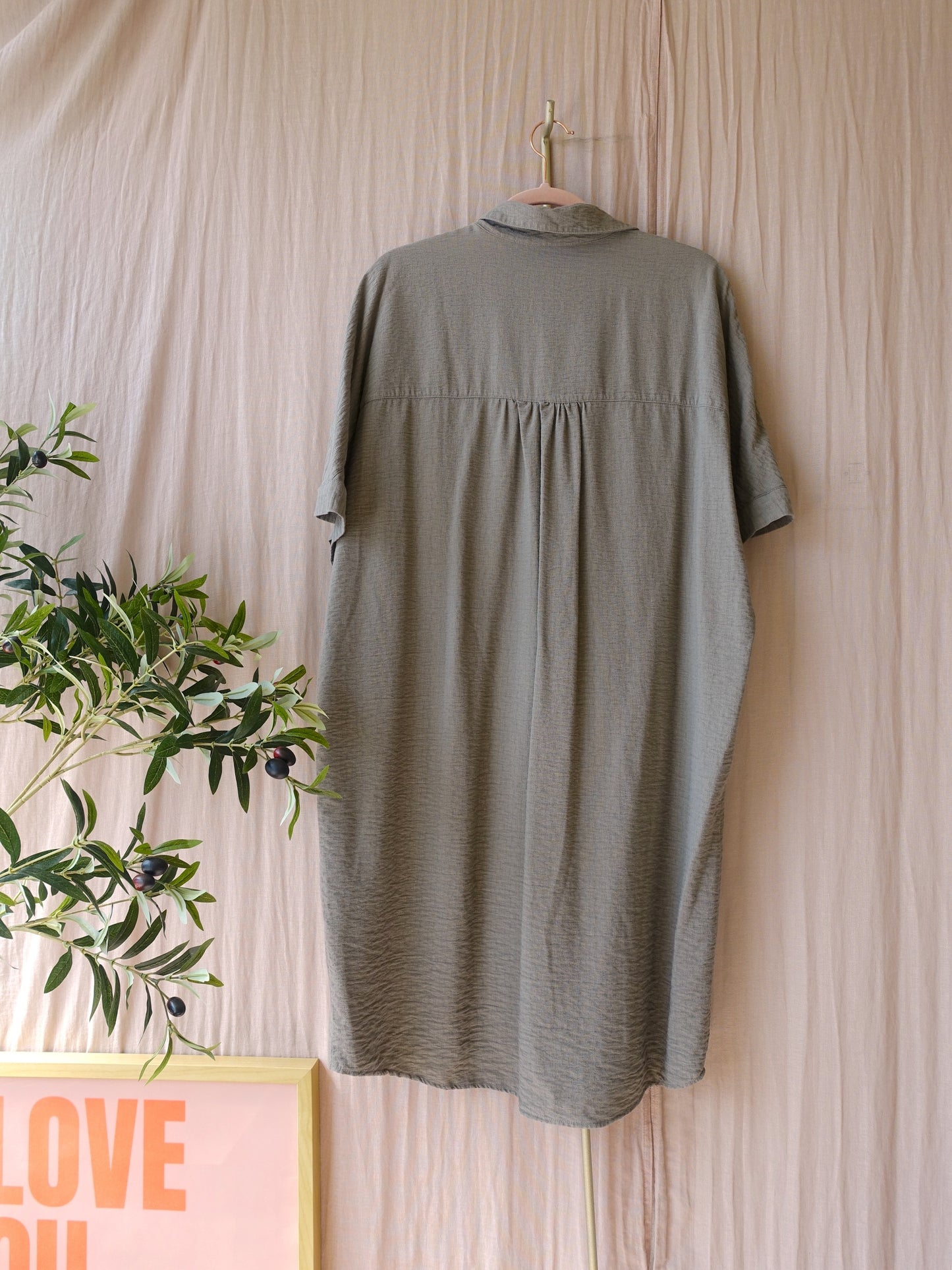 YAYA loose fit midi jurk taupe grey