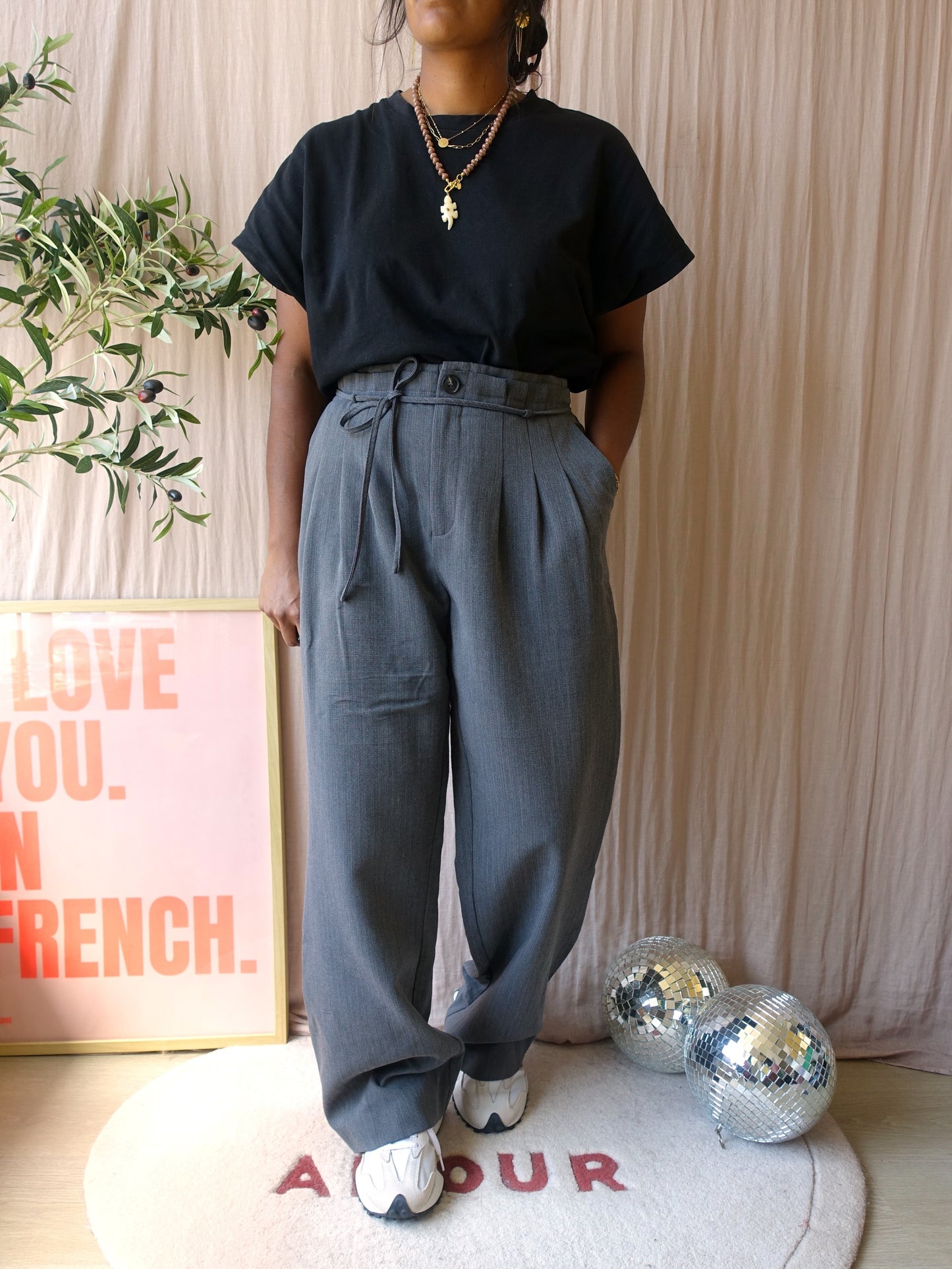 Karen By Simonsen solid straight fit pants charcoal