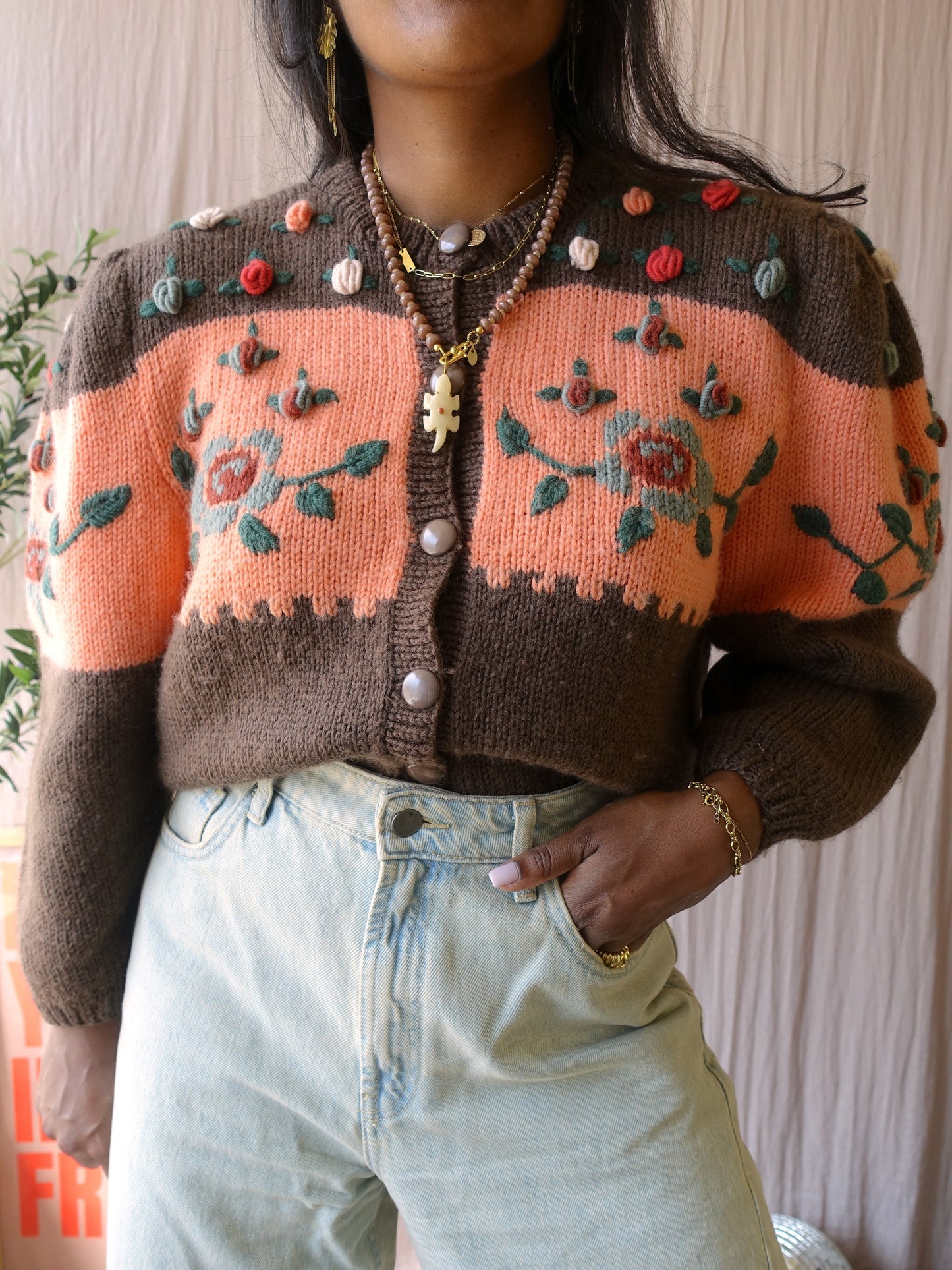 Vintage exclusive wool cardigan chocolate brown