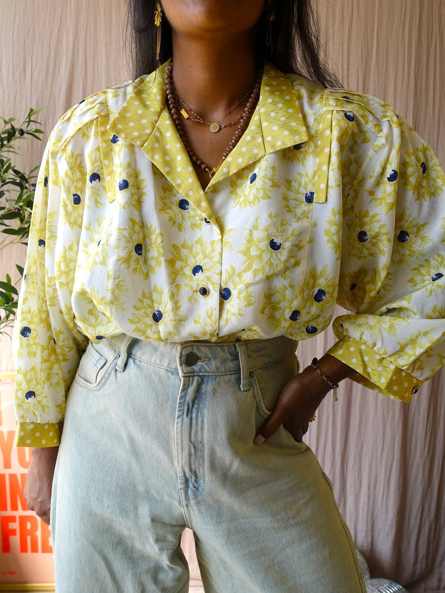Vintage butter yellow floral shirt
