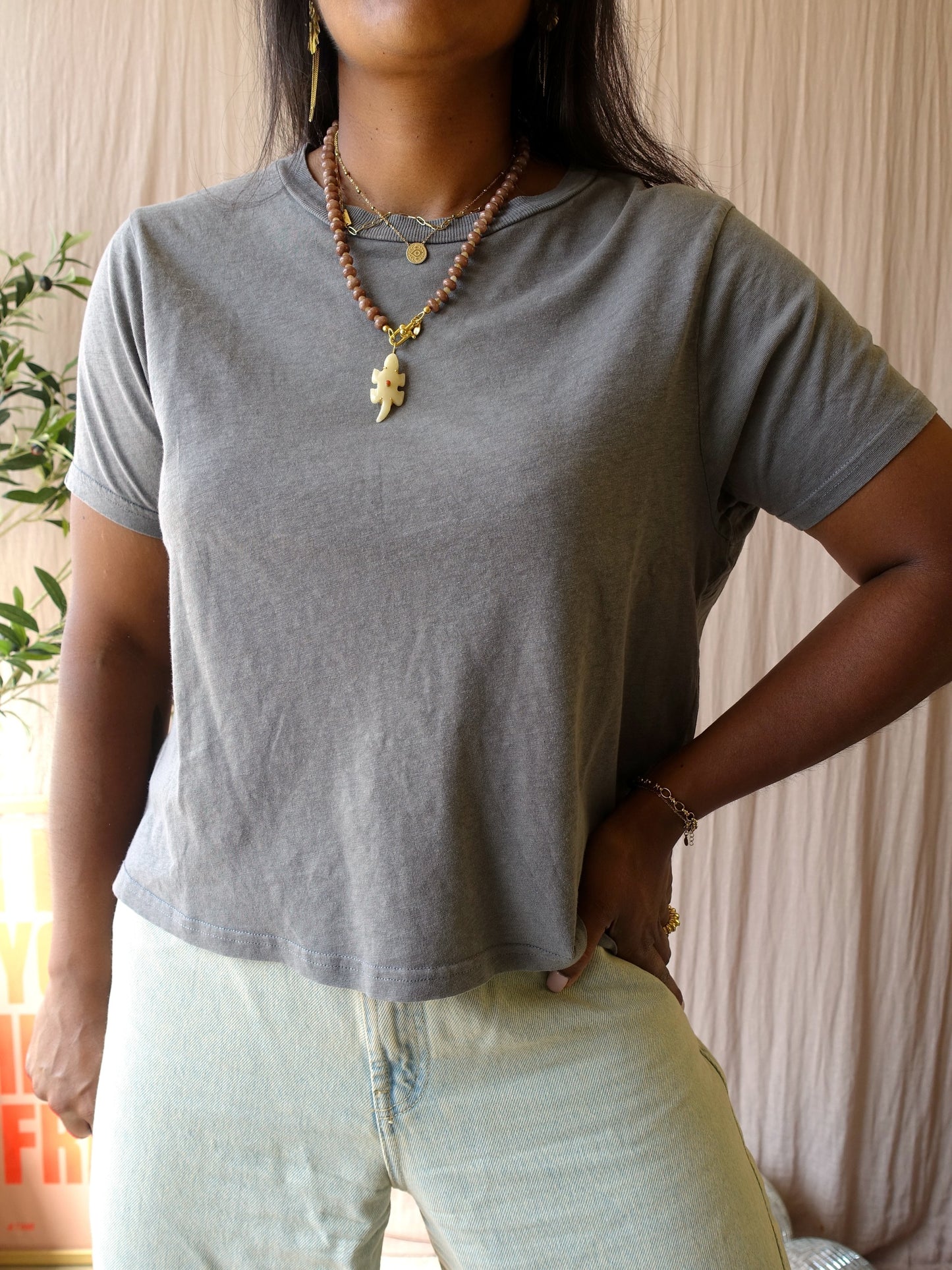 American Vintage slub jersey tee pewter grey