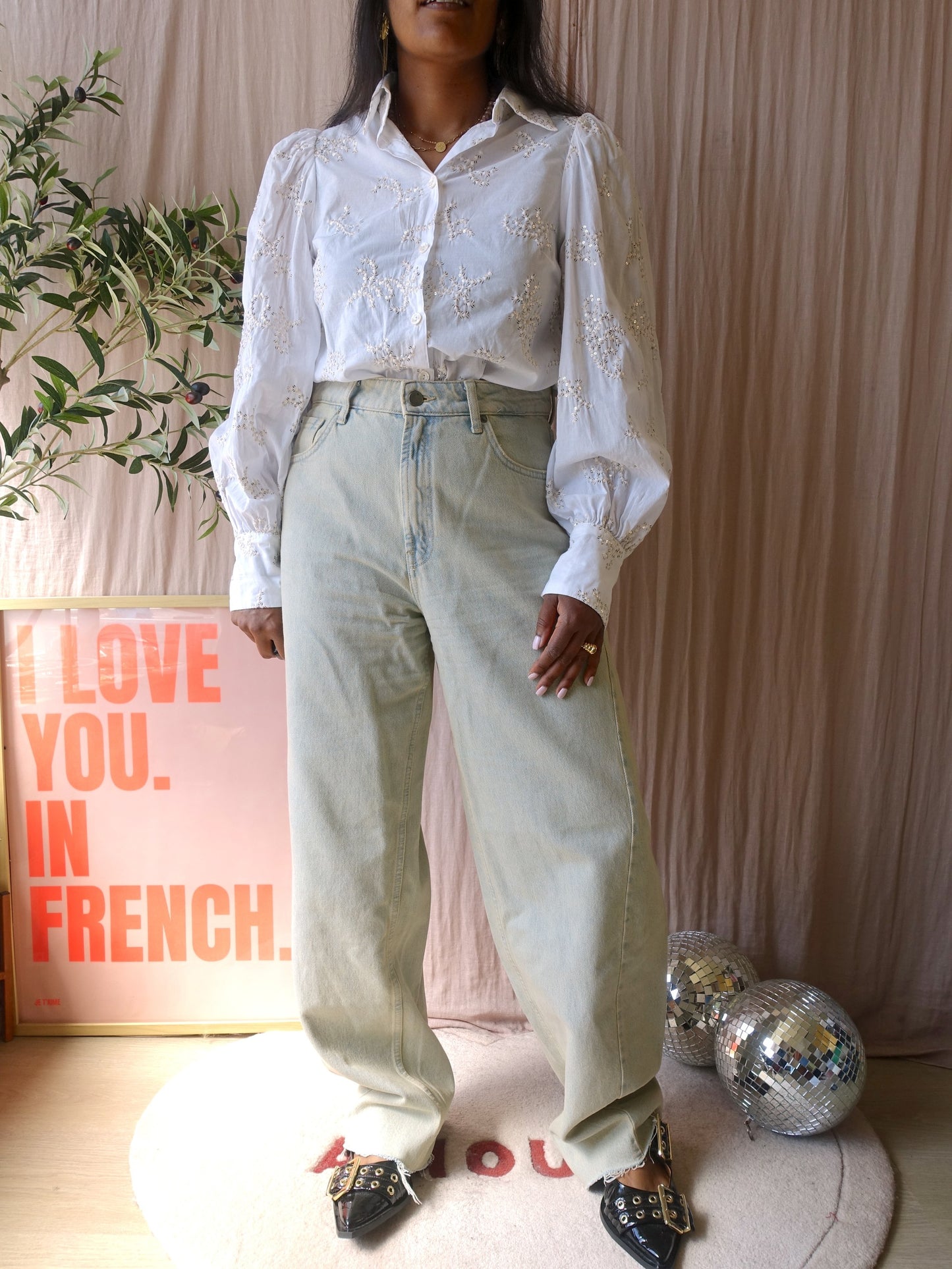 Nukus cotton & sequin blouse crisp white