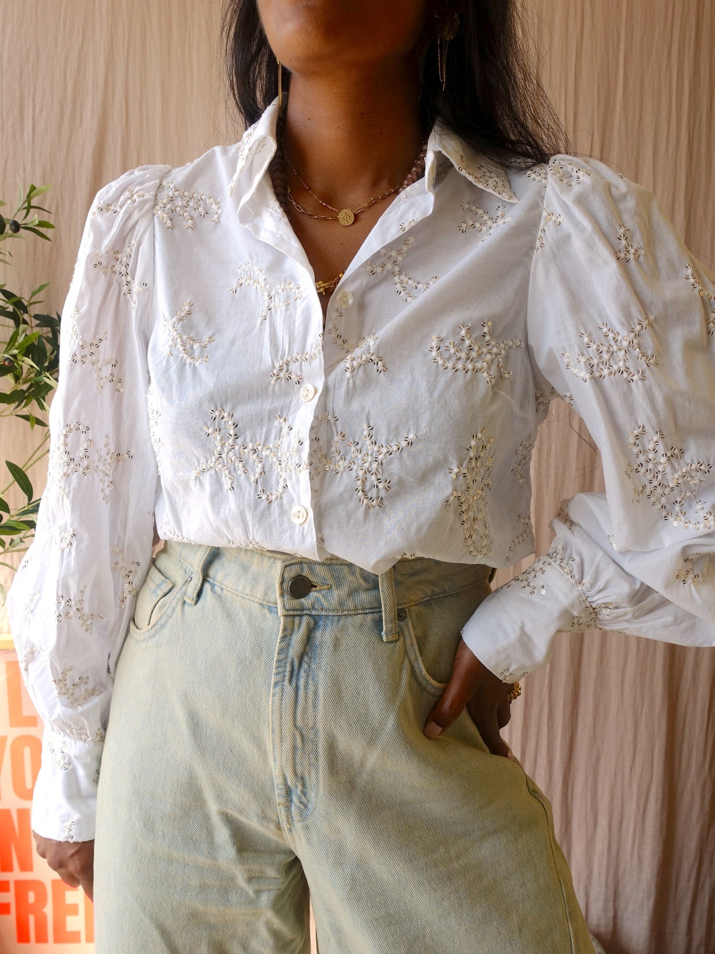 Nukus cotton & sequin blouse crisp white
