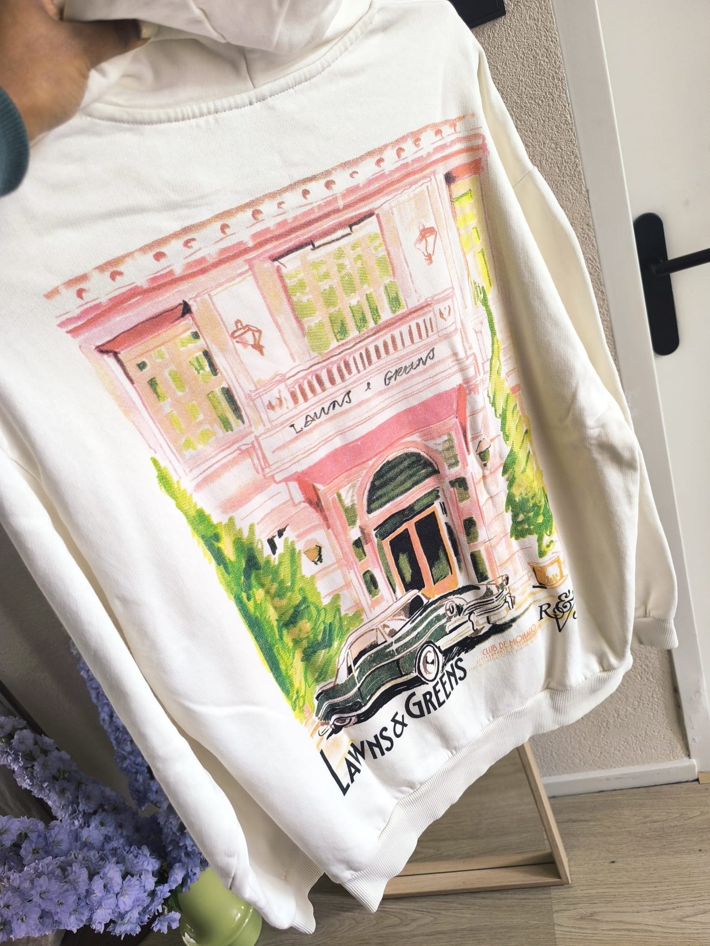 ASOS Design backprint lawns & greens hoodie ecru