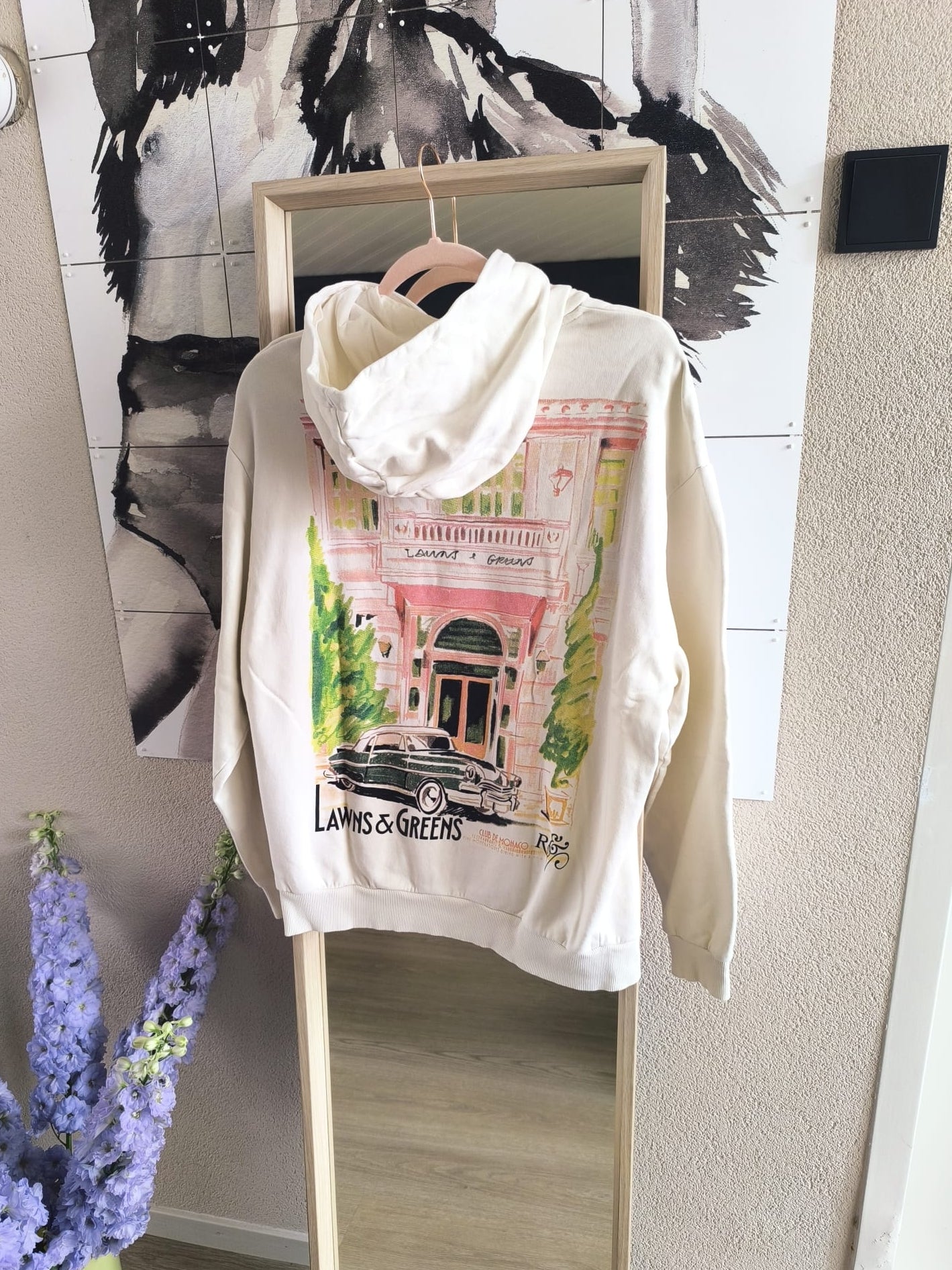 ASOS Design backprint lawns & greens hoodie ecru