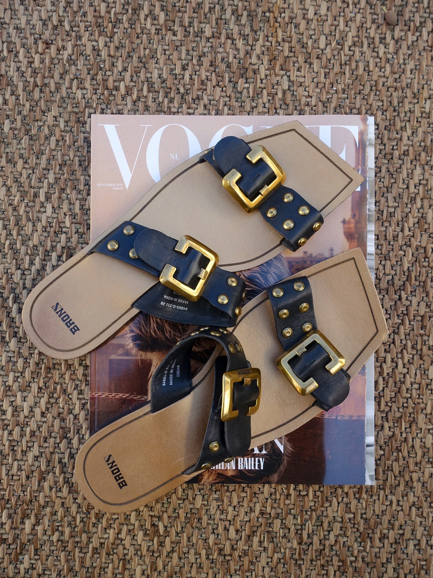Bronx square leather sandalen zwart