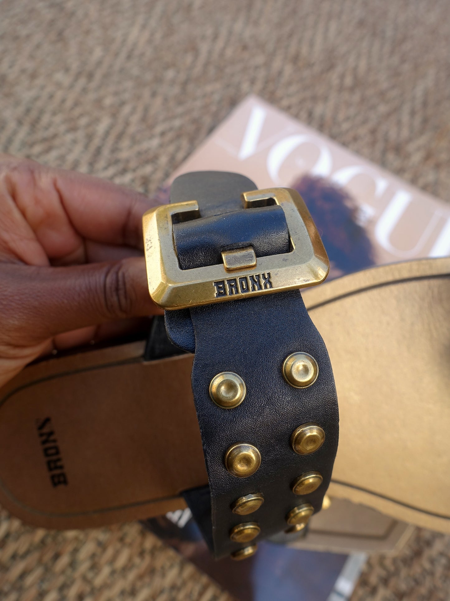 Bronx square leather sandalen zwart