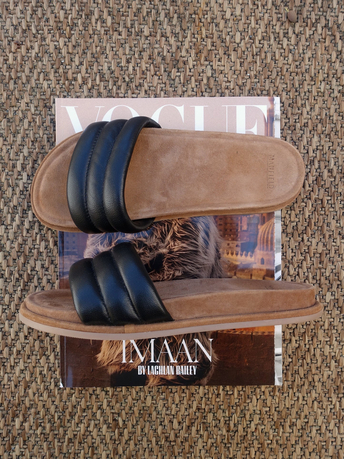 Manfield slides zwart / camel