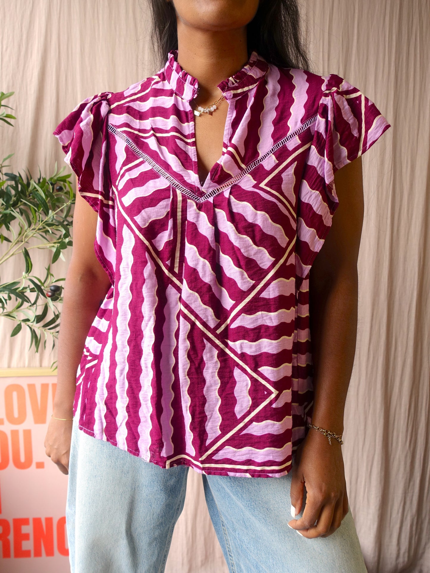 Shoeby wavy printed top bubble / plum