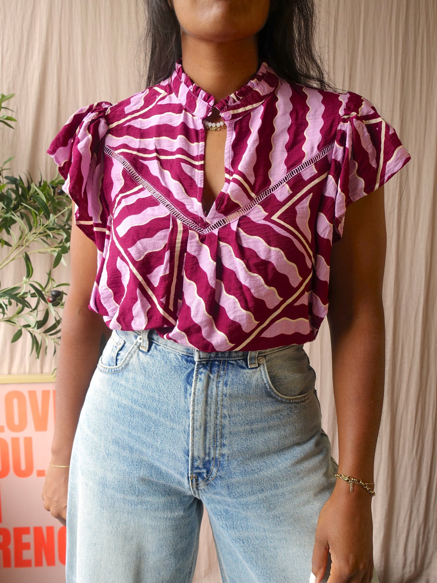 Shoeby wavy printed top bubble / plum