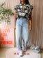 Shoeby palm print lurex ruffle top