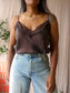 Intimissimi 100% silk top dark chocolate brown