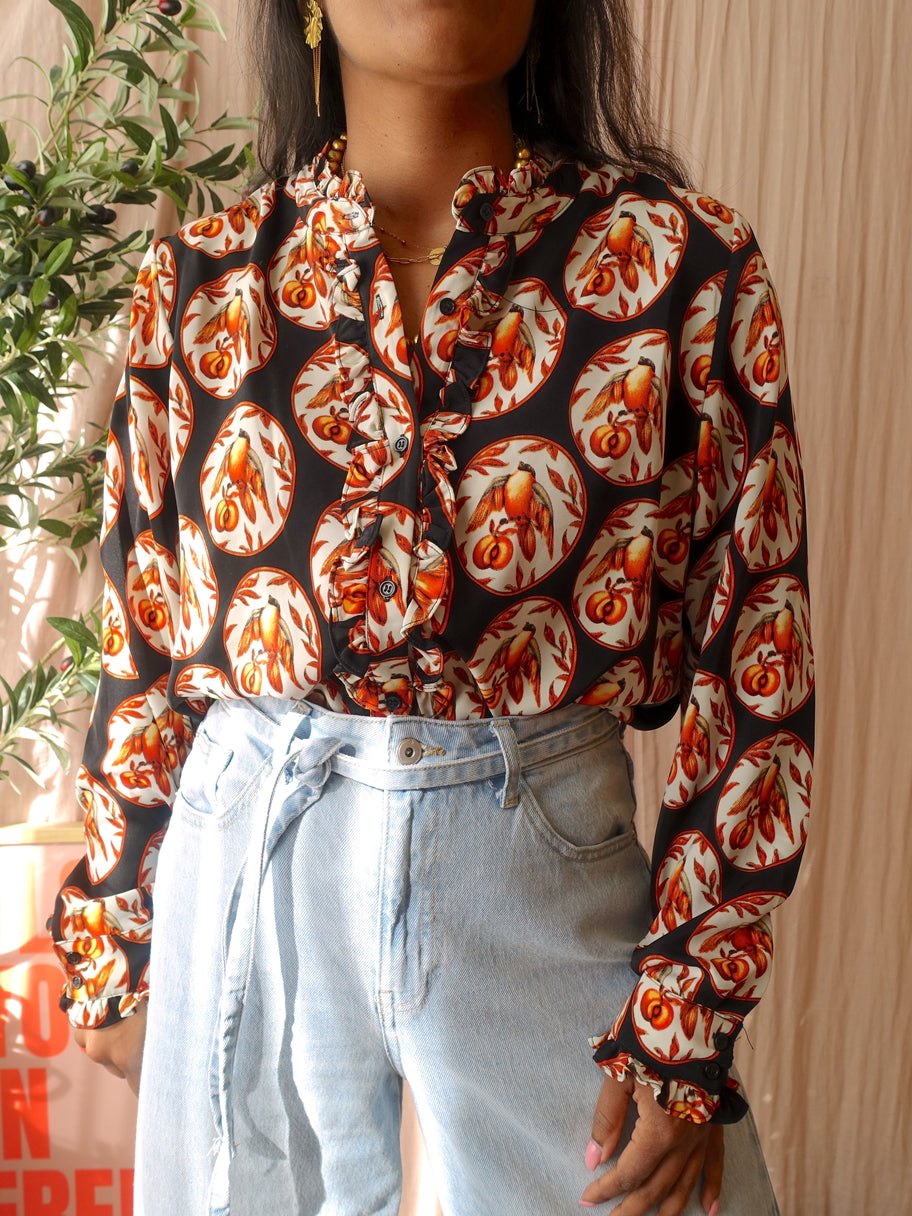 Norah retro peach print blouse